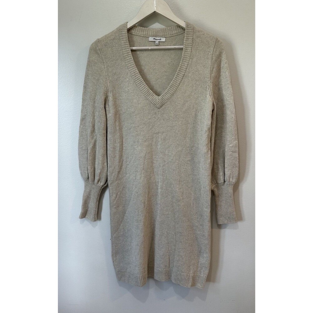 Madewell Merino Wool LS Sleeve Sweater Dress Basic Fall Layer BEIGE Cream SMALL